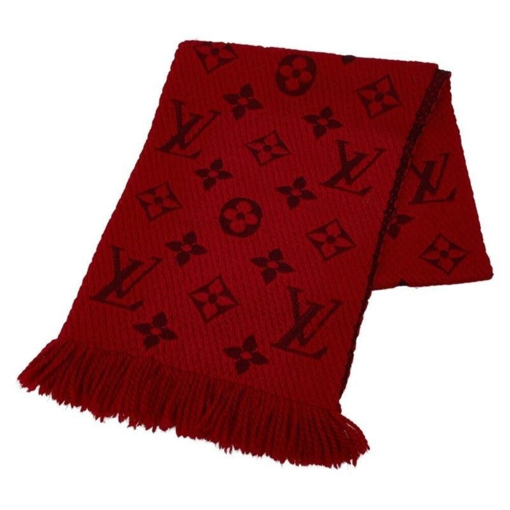 Louis Vuitton Logomania Echarpe Wool Silk Scarf Red